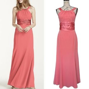 David's Bridal chiffon coral reef bridesmaid maxi dress size 12